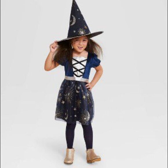 🔥MIDNIGHT WITCH COSTUME KIDS GIRLS SZ LARGE NEW - Picture 1 of 8